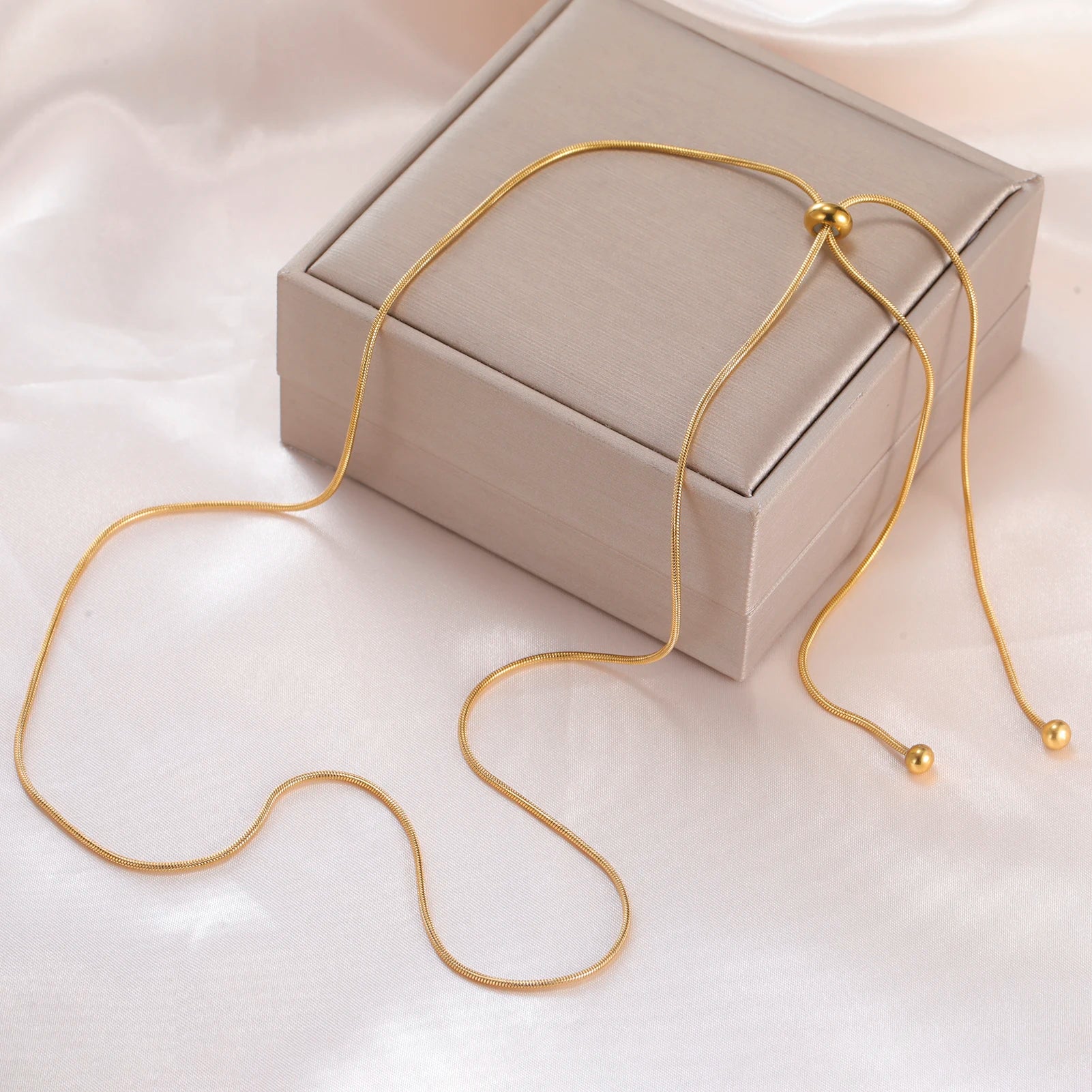 The "Aura Liquid Silk" Snake Chain – Premium Stainless Steel Adjustable Necklace