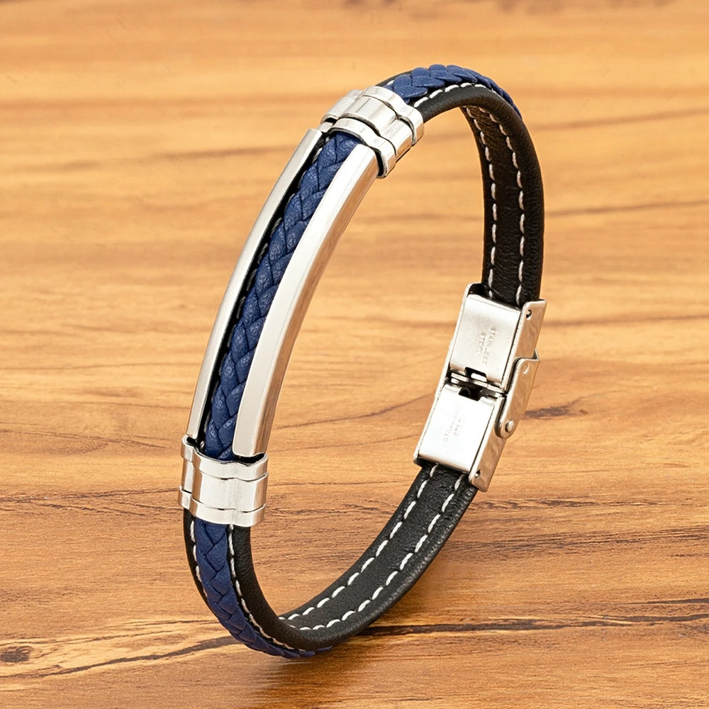 Vanguard Woven Genuine Leather Bracelet – Men's Stainless Steel Magnetic Cuff