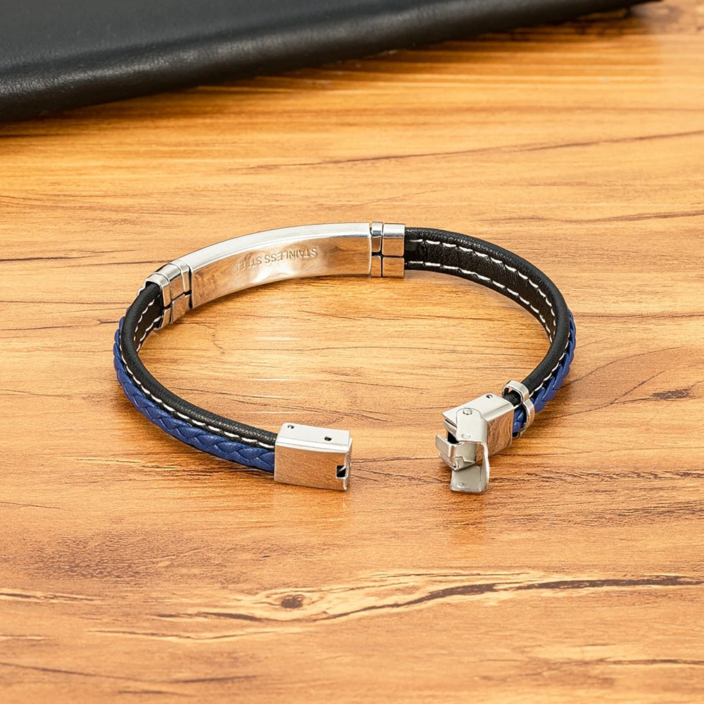 Vanguard Woven Genuine Leather Bracelet – Men's Stainless Steel Magnetic Cuff