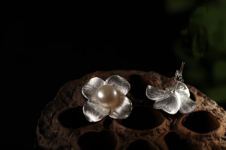 Iris Dainty Pearl Flower Stud Earrings