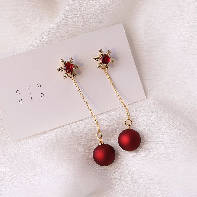 Elegant Festive Red Pearl Drop Earrings