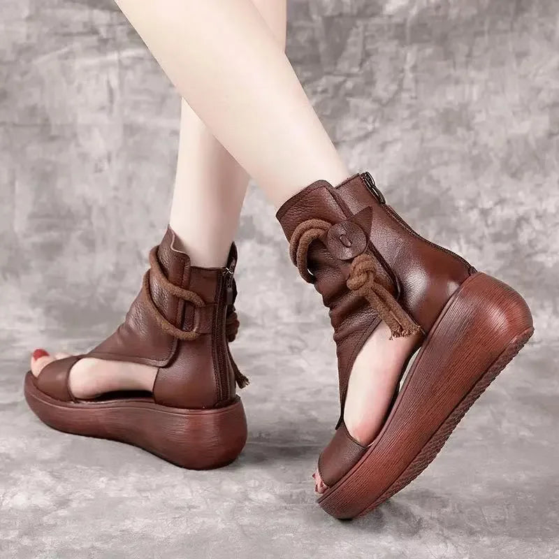 Leather Platform Wedge Sandals - Summer Comfort