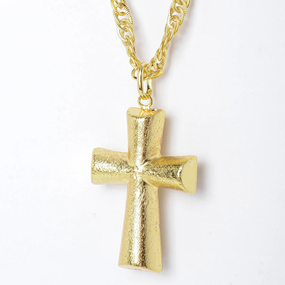 Classic Textured Gold Cross Pendant Necklace