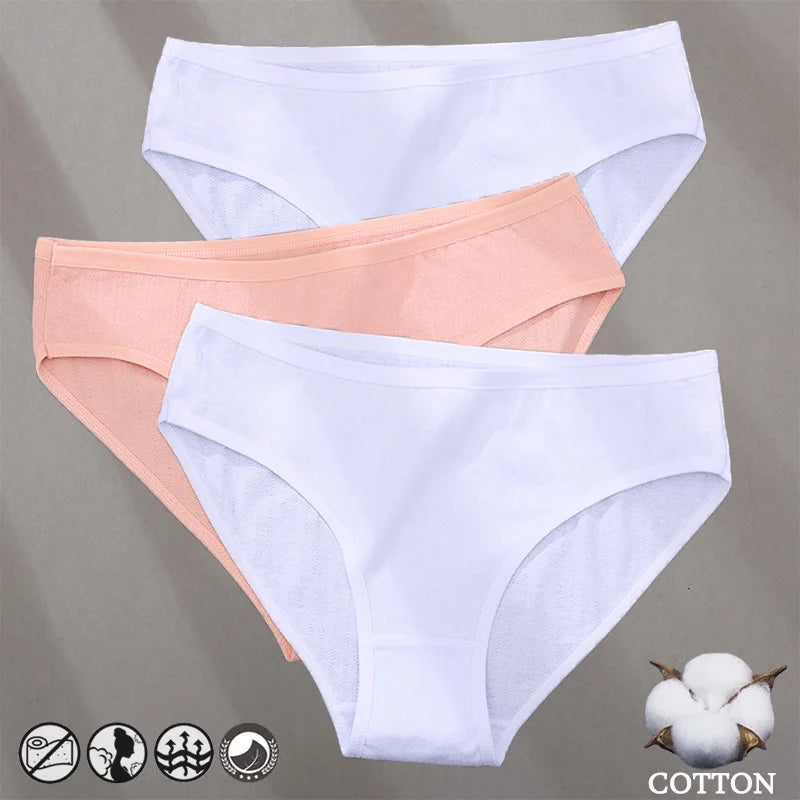Elegant Jacquard Seamless Cotton Briefs - 3 Pack