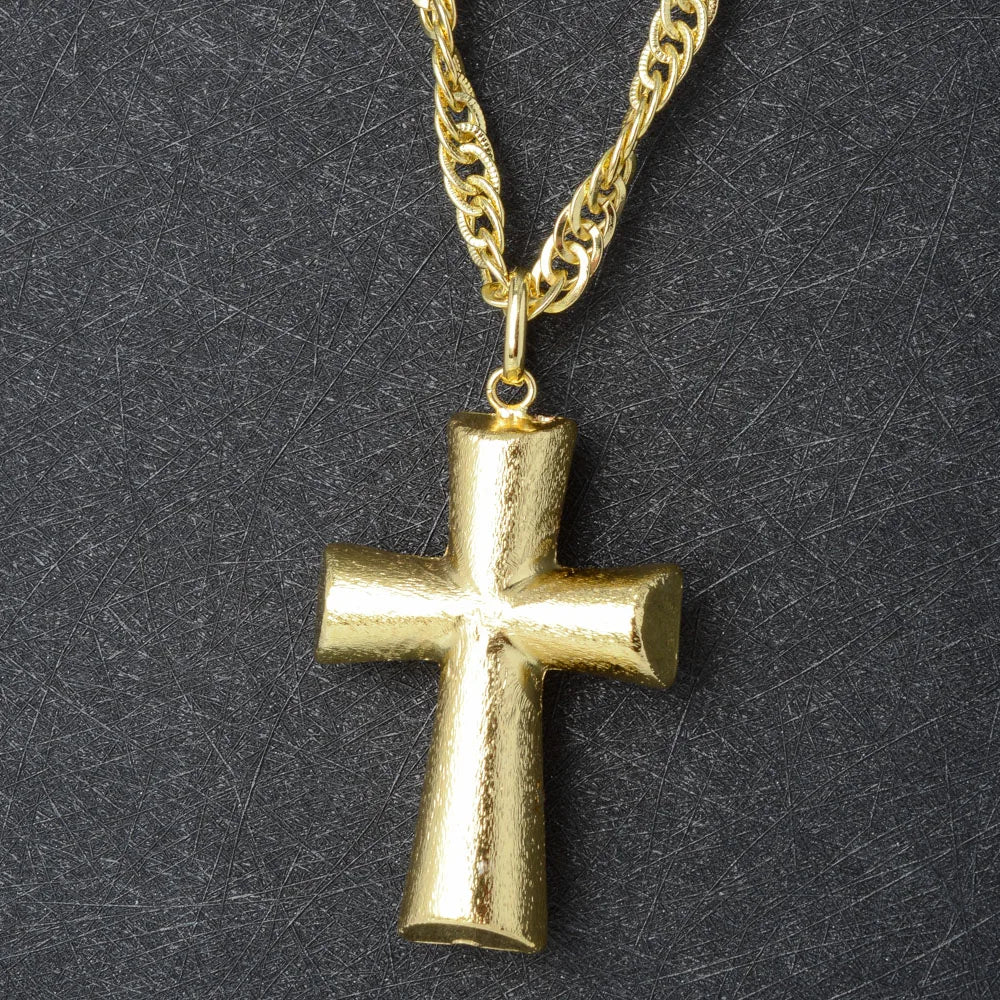 Classic Textured Gold Cross Pendant Necklace