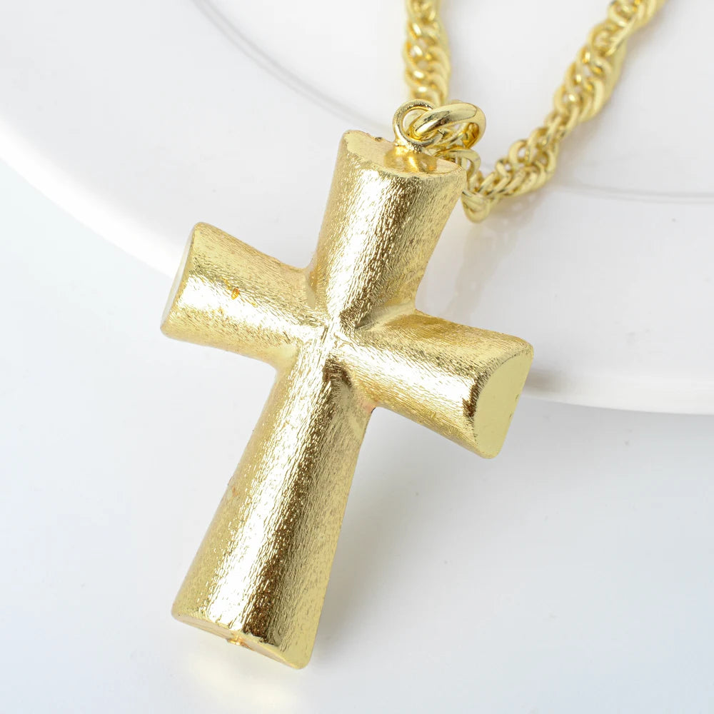 Classic Textured Gold Cross Pendant Necklace