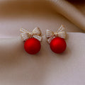 Elegant Festive Red Pearl Drop Earrings