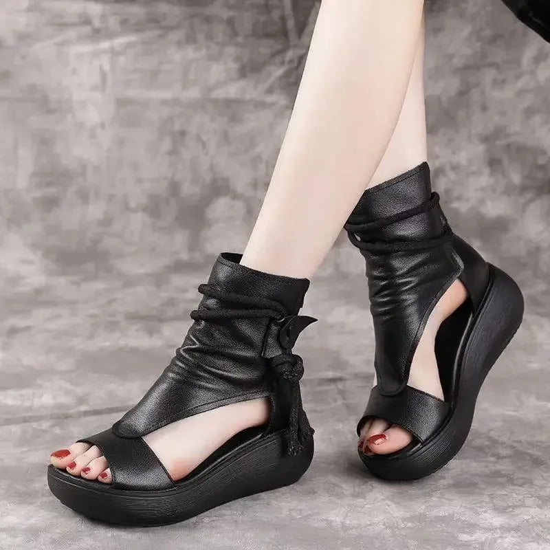 Leather Platform Wedge Sandals - Summer Comfort