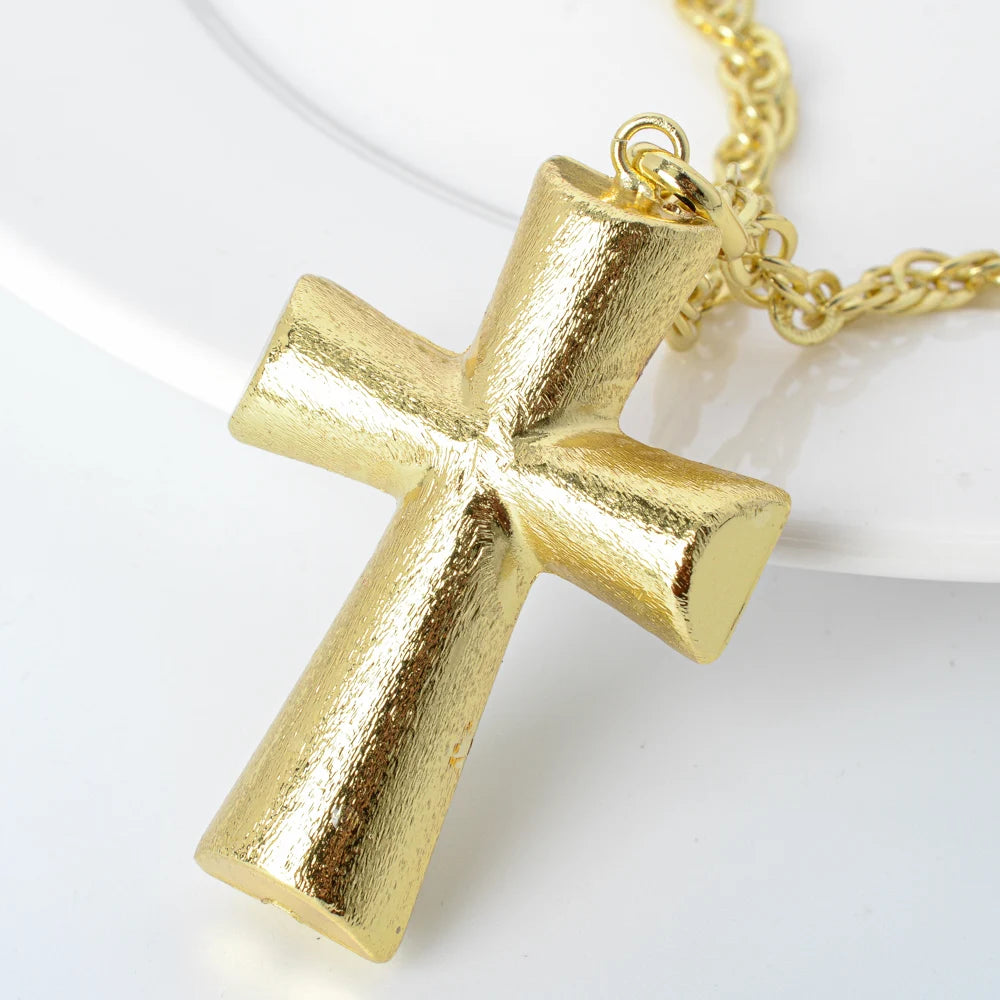 Classic Textured Gold Cross Pendant Necklace