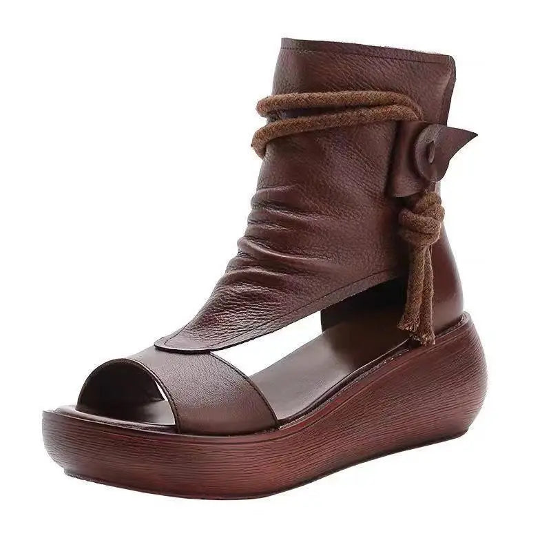 Leather Platform Wedge Sandals - Summer Comfort