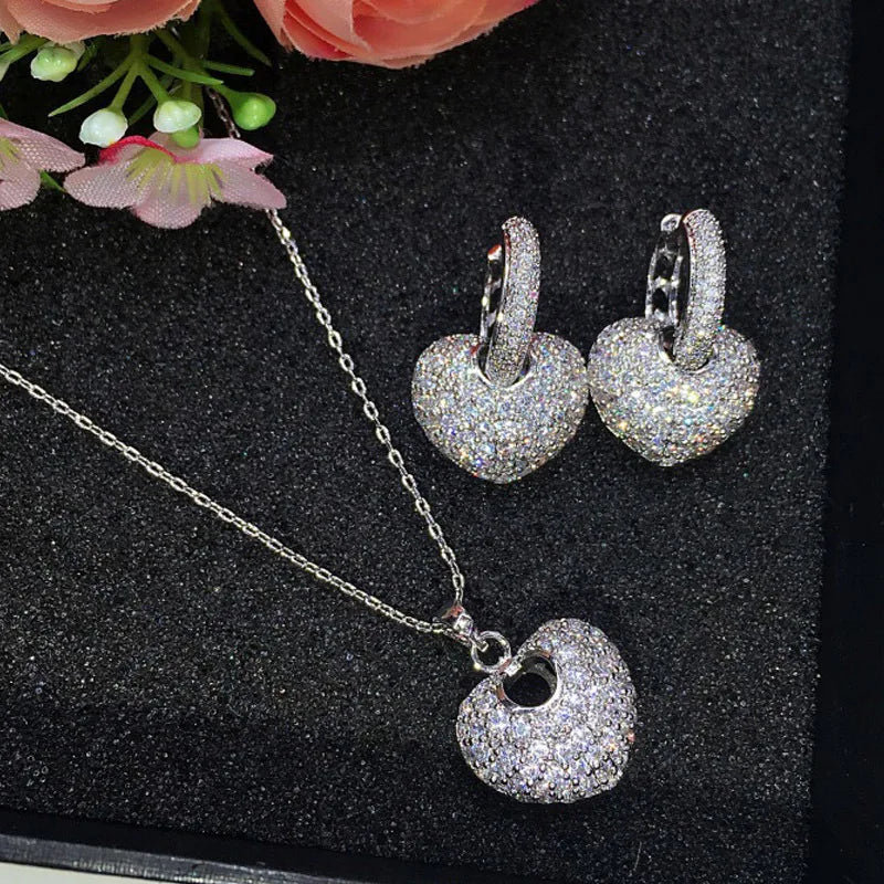The "Aura Eternal Heart" 925 Silver Set – Luxury Zircon Necklace & Earrings