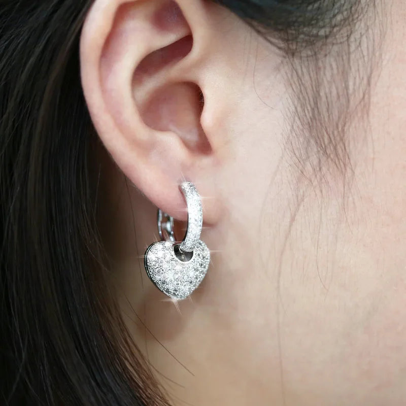 Buyee 925 Sterling Silver Female Jewelry Sets White Zircon Heart Pendant Earring for Women Luxury Bride Wedding Fine Jewelry