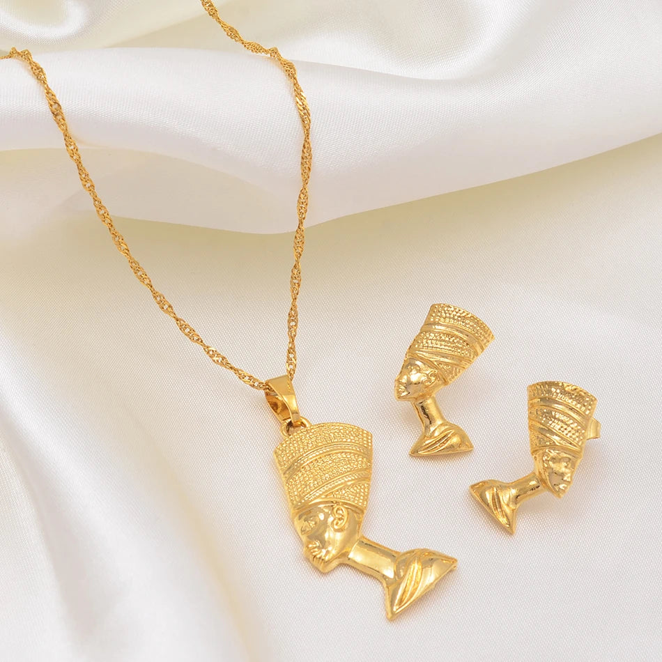 The "Aura Nefertiti" Regal Jewelry Set – Egyptian Queen Pendant Necklace & Earrings