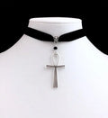 Gothic Ankh Choker Necklace - Black Pendant