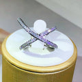 Geometric X & V Design Stackable Ring - Sparkling Cubic Zirconia Silver Plated Fashion Jewelry