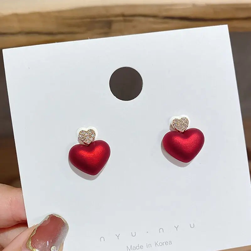 Elegant Festive Red Pearl Drop Earrings