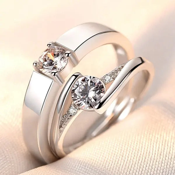 Amour Adjustable Couple Rings – 2-Piece Matching Love Heart Promise Set