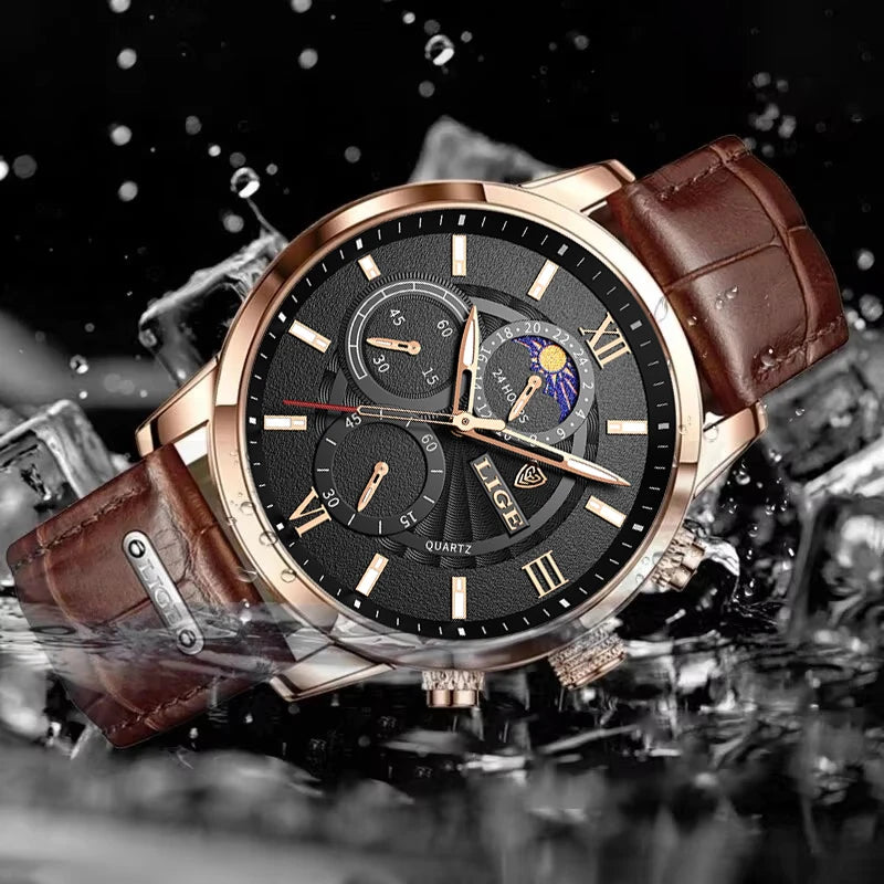 LIGE Heritage Brown Leather Chronograph