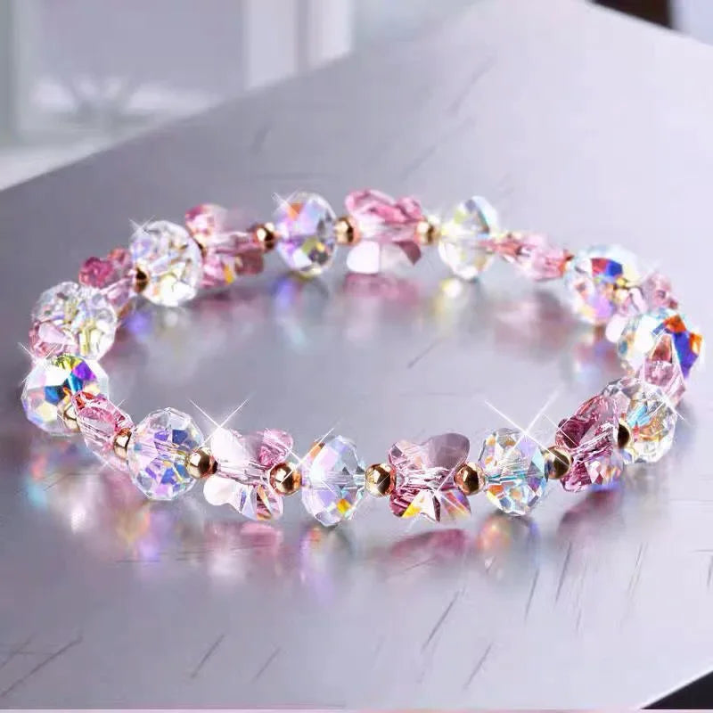 Crystal Butterfly Beaded Stretch Bracelet