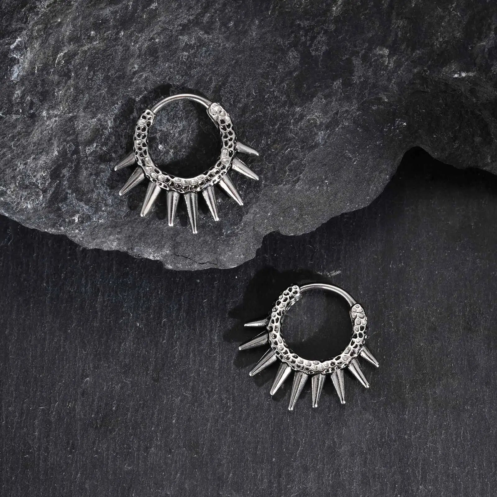 Vanguard Spike Hoop Earrings – Hypoallergenic Stainless Steel Punk Earrings