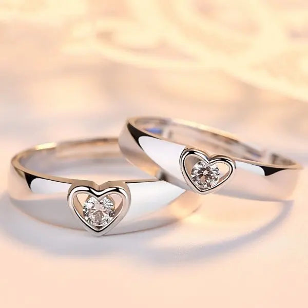 Amour Adjustable Couple Rings – 2-Piece Matching Love Heart Promise Set