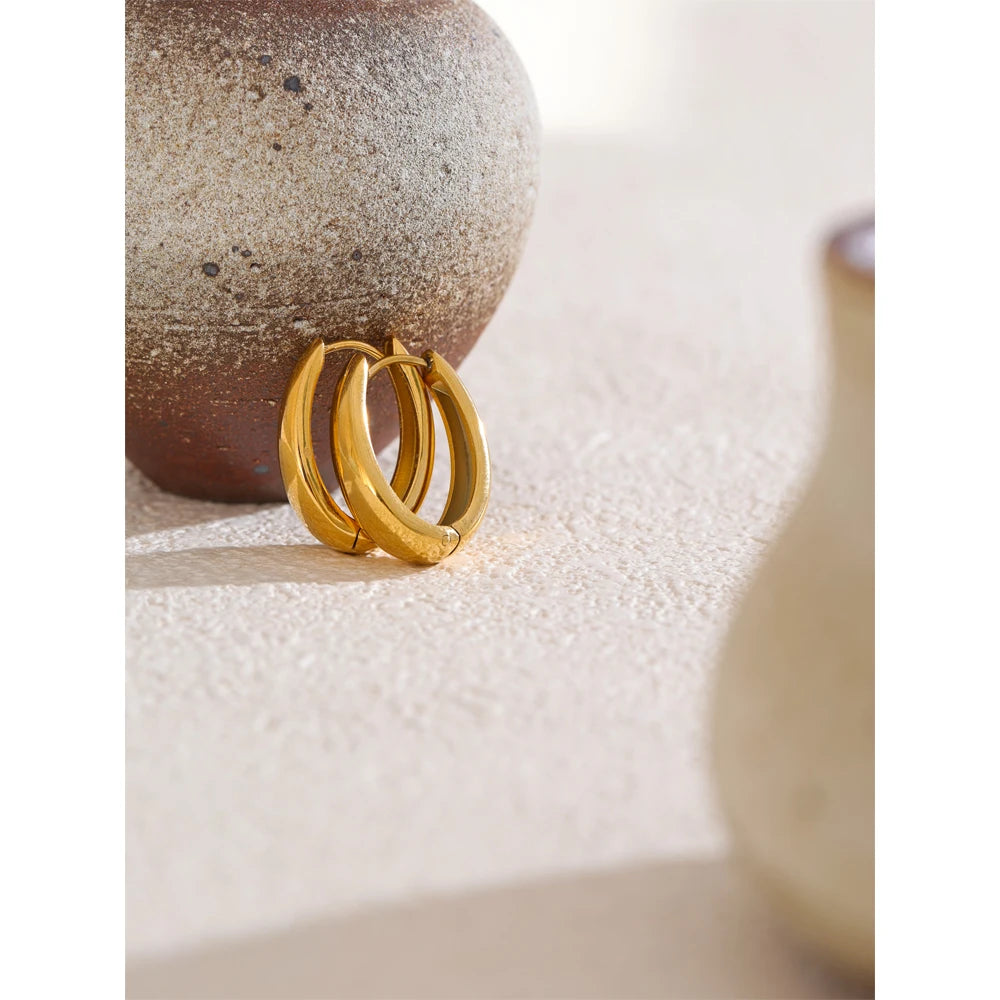 Waterproof 18K Gold Plated Stainless Steel U-Shape Hoop Earrings