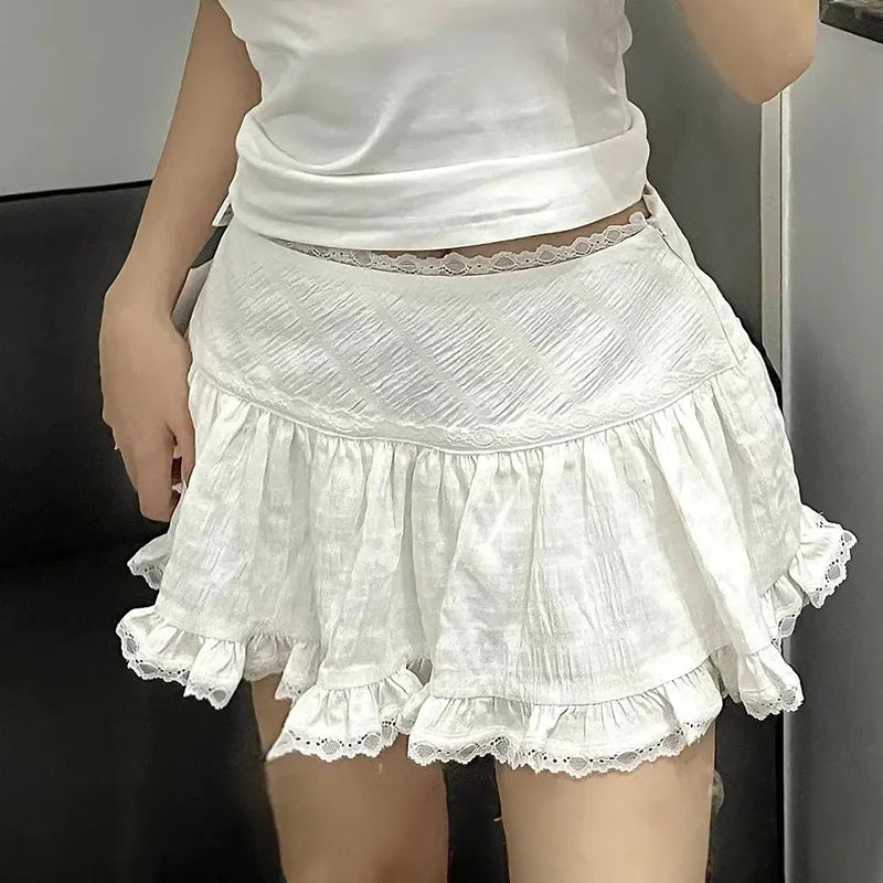 Women's Ruffled Lace-Trim Mini Skirt - Layered Balletcore Summer Skirt
