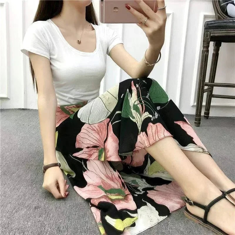 Floral High-Waist Wrap Maxi Skirt
