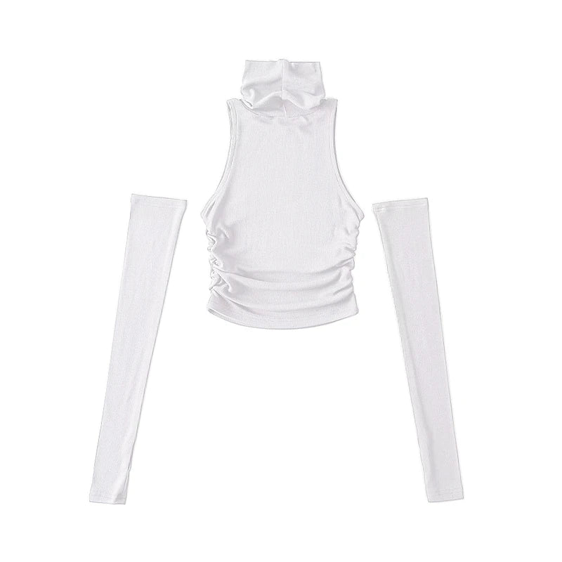 The "Aura Matrix" Ribbed 2-Piece Top – Sleeveless Turtleneck with Detachable Sleeves
