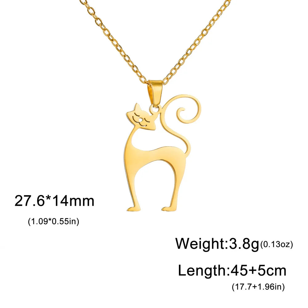 Minimalist Stainless Steel Quirky Long-Tail Cat Pendant Necklace