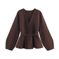 Elegant V-Neck Knitted Peplum Cardigan