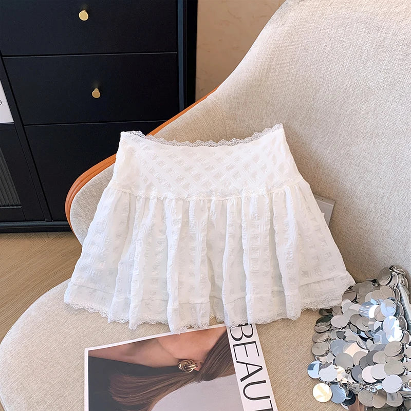 Women's Ruffled Lace-Trim Mini Skirt - Layered Balletcore Summer Skirt