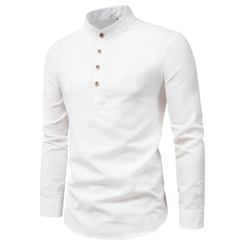 Verona Slim-Fit Mao Collar Shirt – Men's Smart-Casual Long-Sleeve