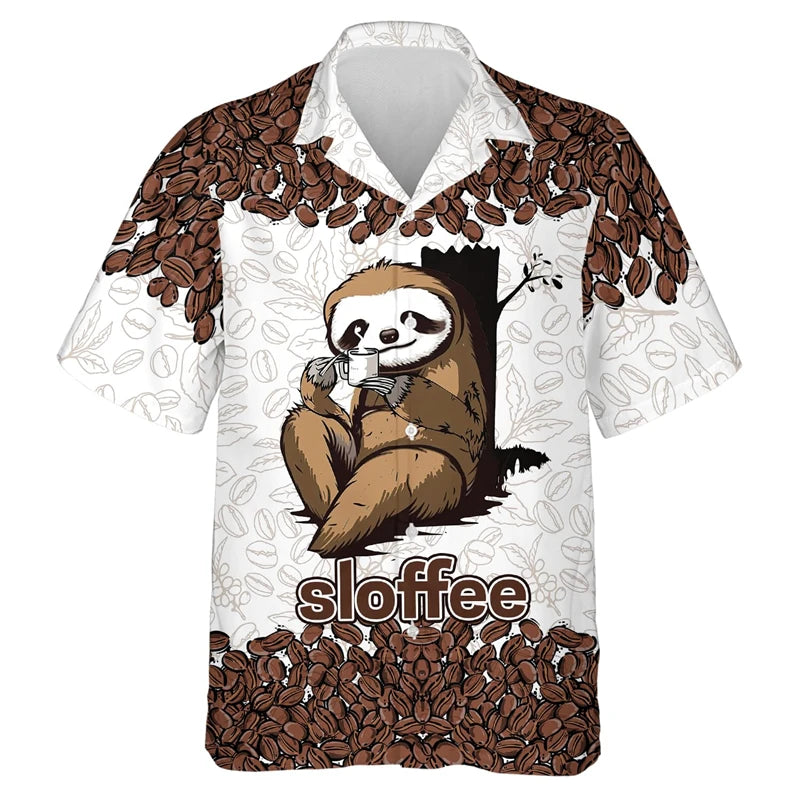 Zalea Sloth Hawaiian Shirt – 3D Printed Tropical Beach Casual Top