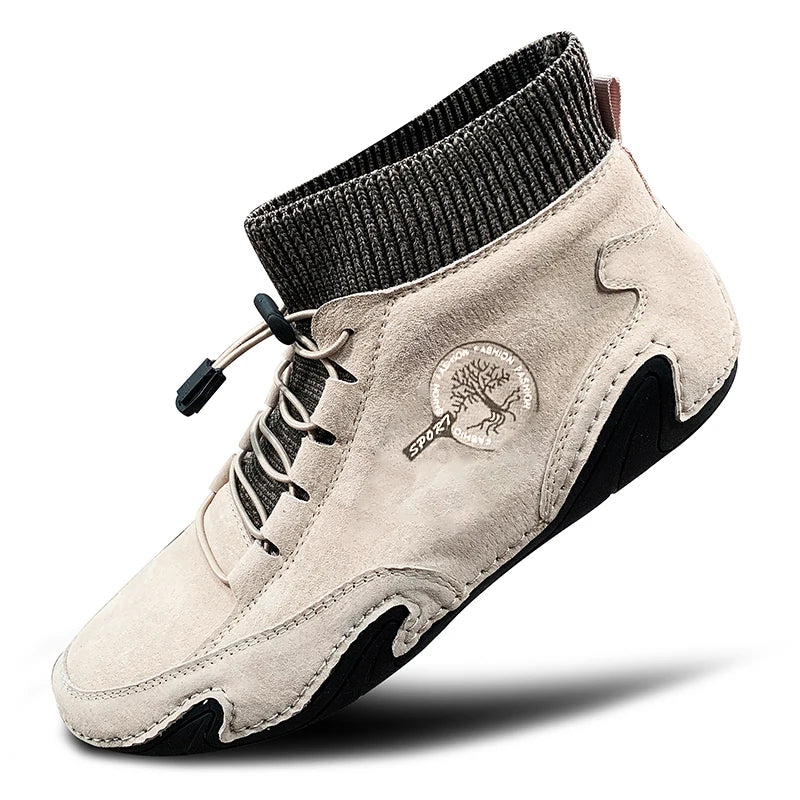 Casual Leather High-Top Sneakers - Waterproof & Lightweight