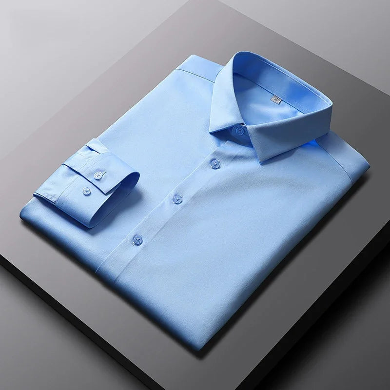 The "IronLess" Smart Business Shirt – Wrinkle-Resistant Solid Color Top