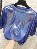 Cosmic Aura Shiny Tee – Harajuku Aesthetic Loose T-Shirt
