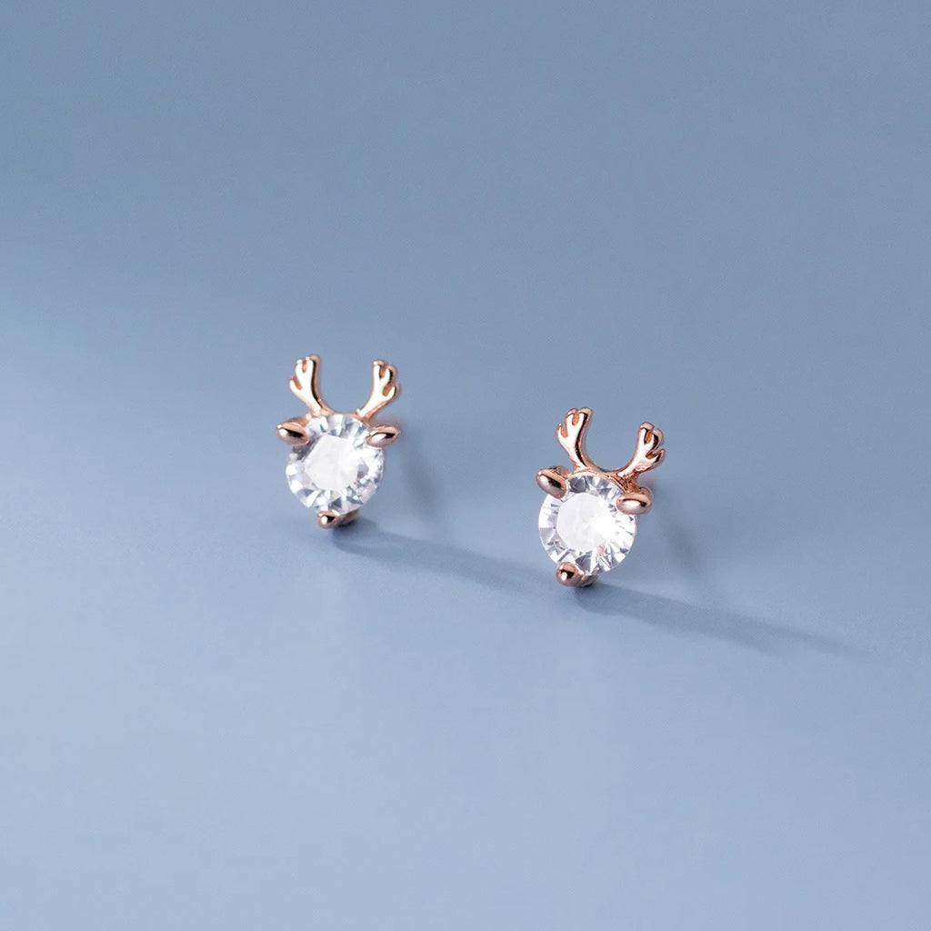 925 Sterling Silver Reindeer Crystal Stud Earrings