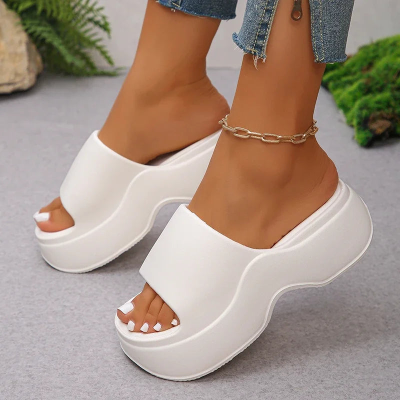 Women's Chunky Platform Slide Sandals - Comfortable Non-Slip Thick-Sole Summer Shoes