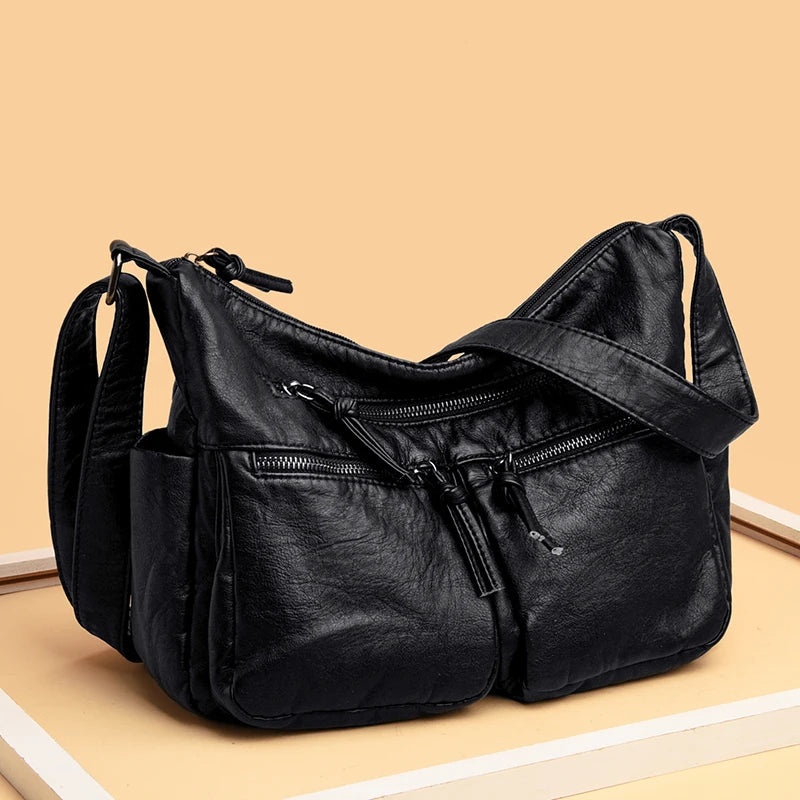 Everyday Soft Leather Shoulder Bag - Spacious Tote
