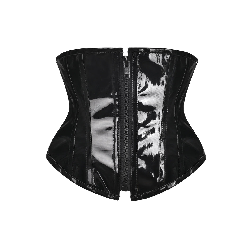 Wet-Look Shiny Black PVC Steampunk Underbust Corset