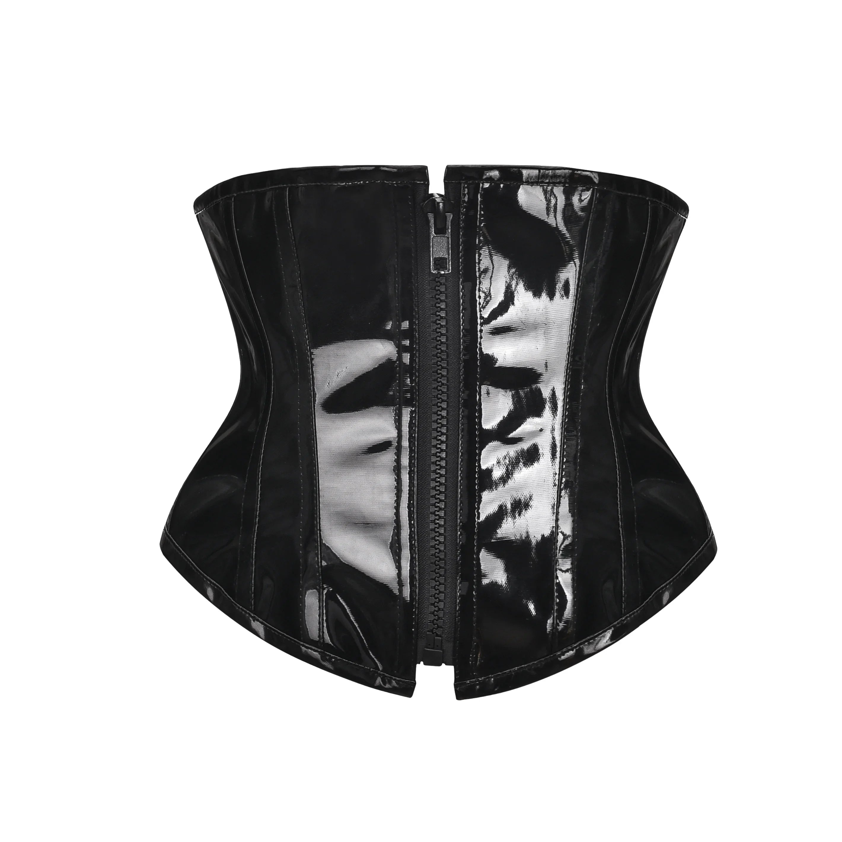 Wet-Look Shiny Black PVC Steampunk Underbust Corset