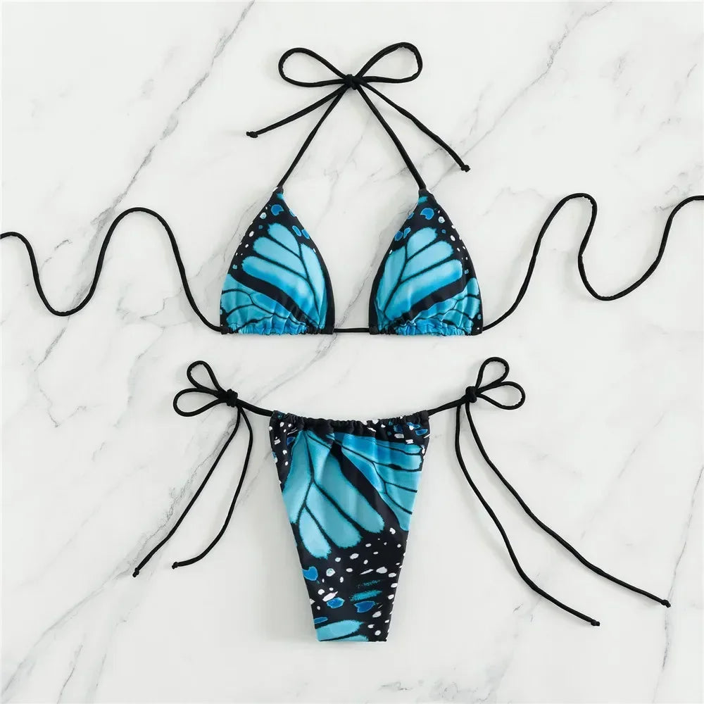 The "Aura Mariposa" Micro Bikini Set – Y2K Butterfly Print String Swimsuit