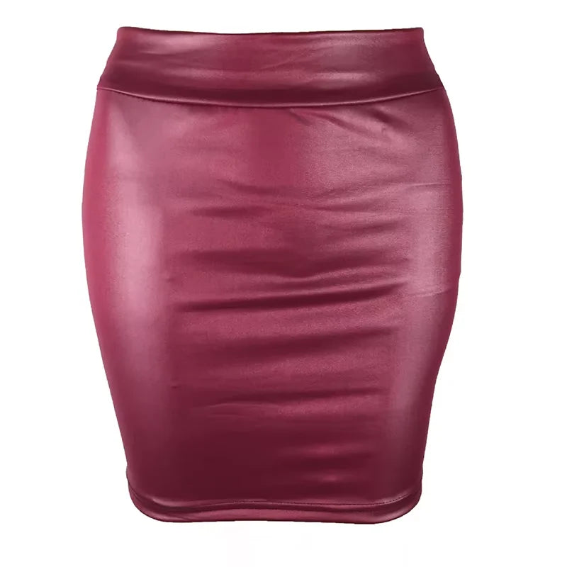 High-Waist Faux Leather Mini Skirt - Elegant Slim Fit Pencil Design