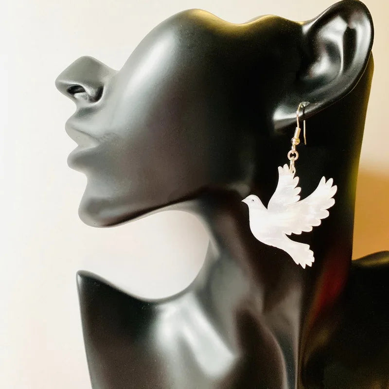 Elegant White Dove Acrylic Earrings - Lightweight Design
