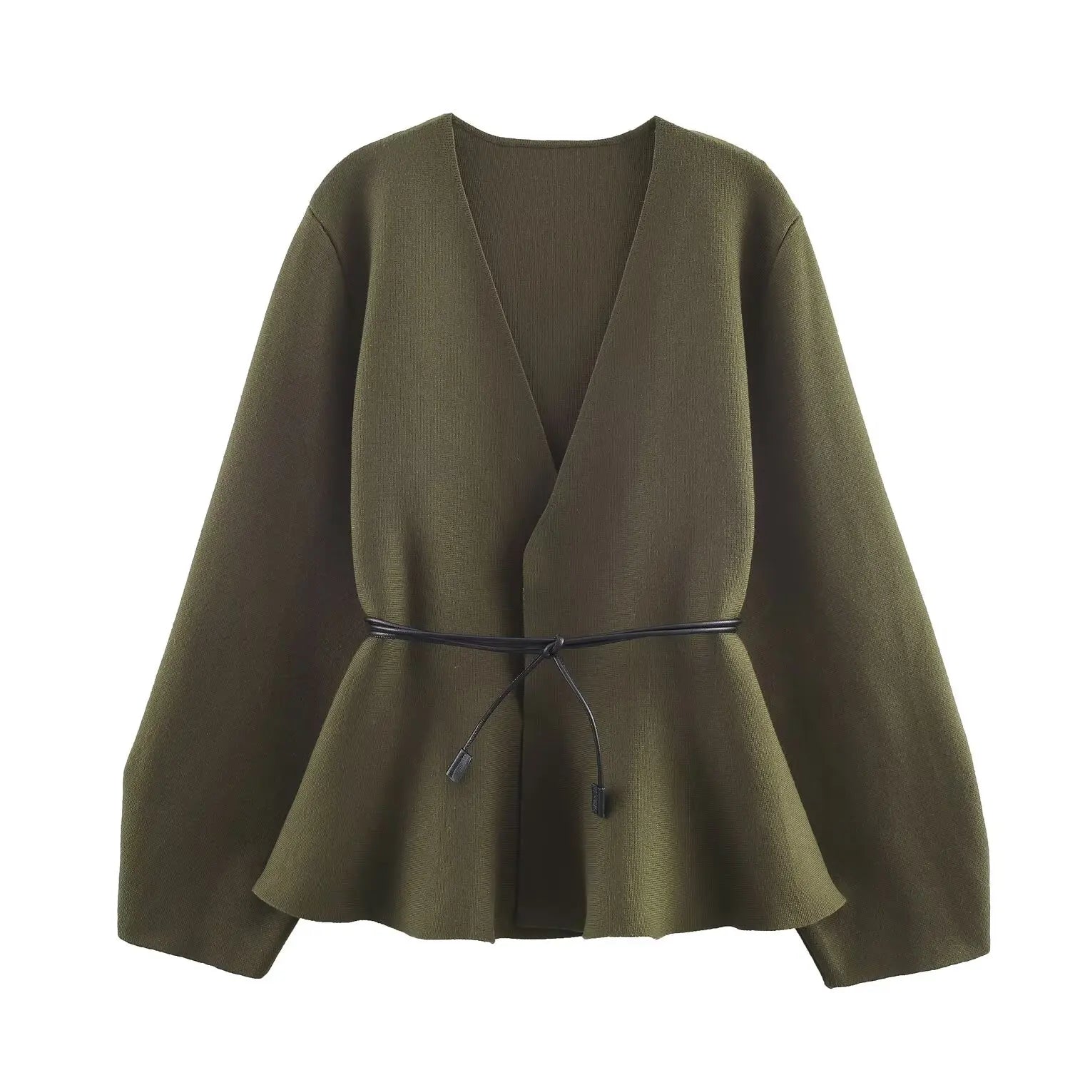 Elegant V-Neck Knitted Peplum Cardigan