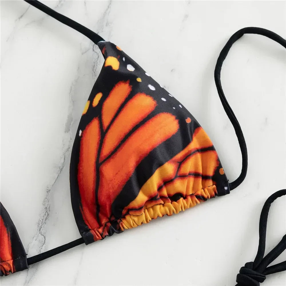 The "Aura Mariposa" Micro Bikini Set – Y2K Butterfly Print String Swimsuit