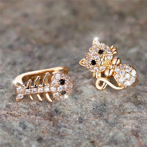 Cat-n-Fish Zircon Hoop Earrings