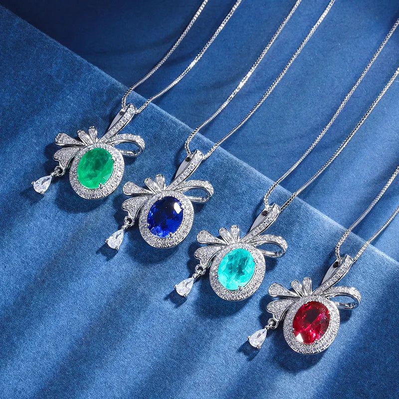 Elegant Red Bow Butterfly Pendant Necklace for Women
