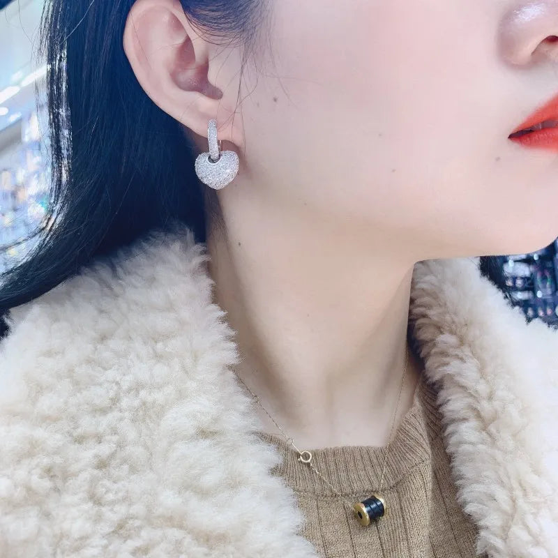 Buyee 925 Sterling Silver Female Jewelry Sets White Zircon Heart Pendant Earring for Women Luxury Bride Wedding Fine Jewelry